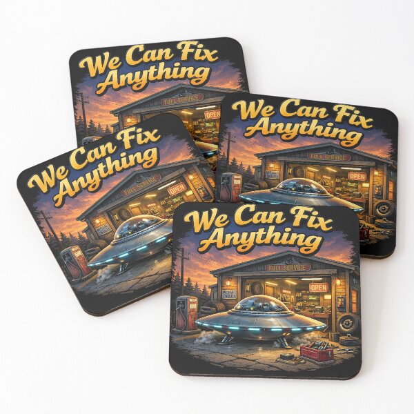 Item preview, We Can Fix Anything – UFO at the Garage Retro Sci-Fi Mechanic Humor designed and sold by DiamondSkyShirt.