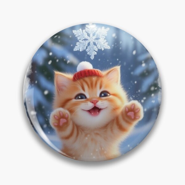 Item preview, Cute Orange Tabby Kitten Smiling Snow Red Toque Kawaii Art designed and sold by Falconwolf.