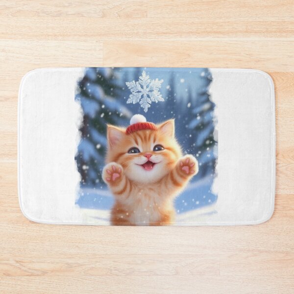 Item preview, Cute Orange Tabby Kitten Smiling Snow Red Toque Kawaii Art designed and sold by Falconwolf.
