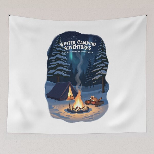 Item preview, Winter Camping Adventures Cozy Nights Northern Lights Art designed and sold by Falconwolf.
