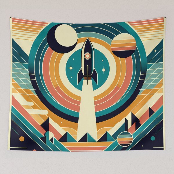 Item preview, Retro Rocket Launch Geometric Space Scene designed and sold by InkSmithery.