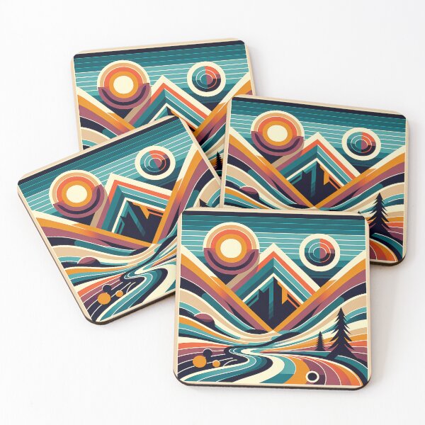 Item preview, Geometric Mountain Valley with Retro Sun designed and sold by InkSmithery.