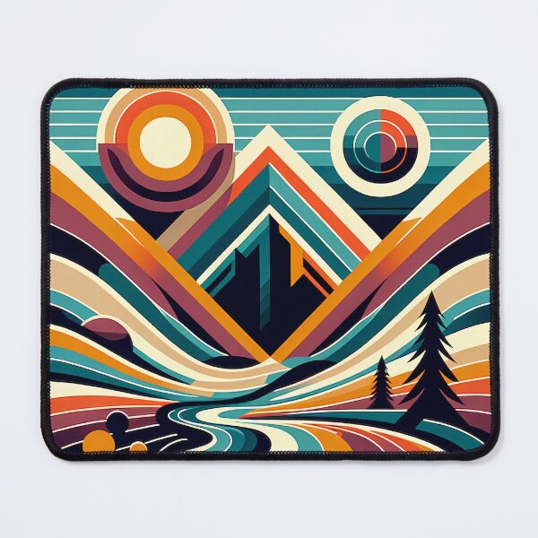 Item preview, Geometric Mountain Valley with Retro Sun designed and sold by InkSmithery.