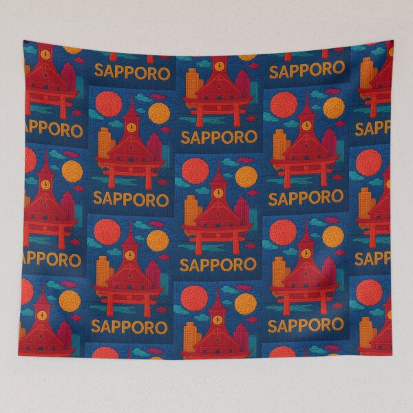 Item preview, Sapporo Faux Wool Art – Clock Tower Hokkaido Knitted Style Japan Travel Illustration designed and sold by TheTrendsDesk.