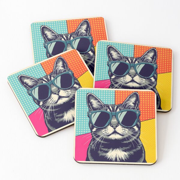 Item preview, Cool Pop Art Cat with Retro Sunglasses - Vibrant Style designed and sold by ArtivioShop.