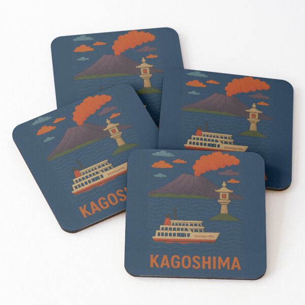Item preview, Kagoshima Sakurajima Ferry Faux Wool Art – Japan Volcano Travel Knitted Style Illustration designed and sold by TheTrendsDesk.