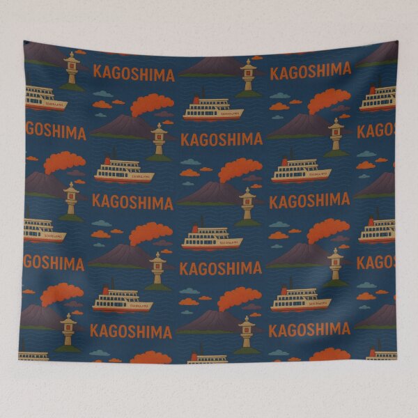 Item preview, Kagoshima Sakurajima Ferry Faux Wool Art – Japan Volcano Travel Knitted Style Illustration designed and sold by TheTrendsDesk.
