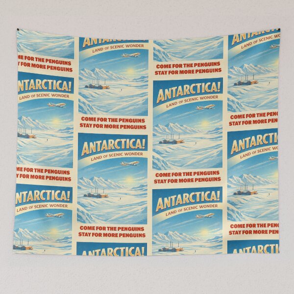 Item preview, Antarctica – Land of Scenic Wonder Vintage Travel Poster | Come for the Penguins Stay for More Penguins designed and sold by DiamondSkyShirt.