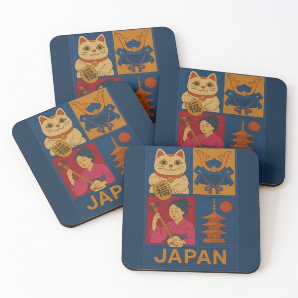 Item preview, Japan Icons Faux Wool Art – Maneki Neko Samurai Kabuto Shamisen Pagoda Knitted Style Illustration designed and sold by TheTrendsDesk.