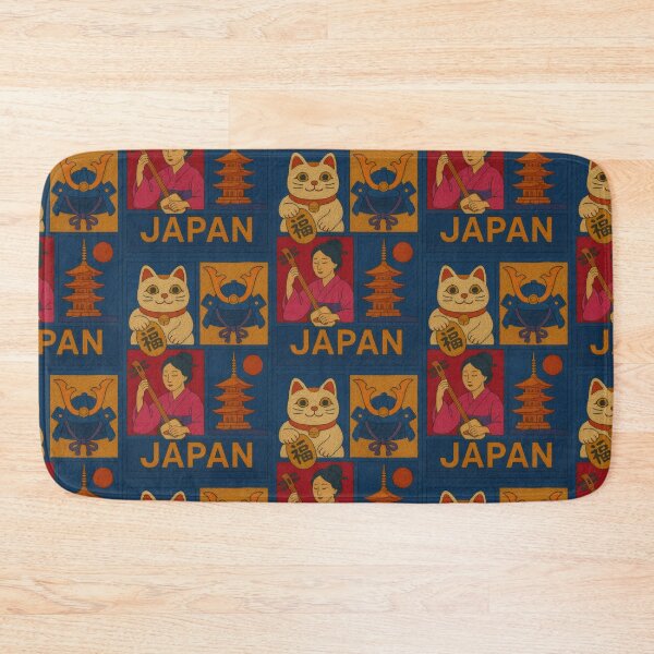 Item preview, Japan Icons Faux Wool Art – Maneki Neko Samurai Kabuto Shamisen Pagoda Knitted Style Illustration designed and sold by TheTrendsDesk.