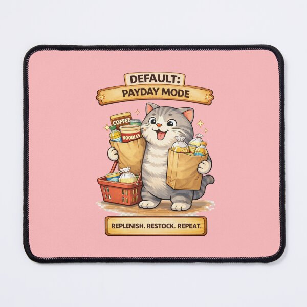 Item preview, Funny Cat Default Payday Mode Cat Humor Adulting Survival Meme designed and sold by Mindworx21.
