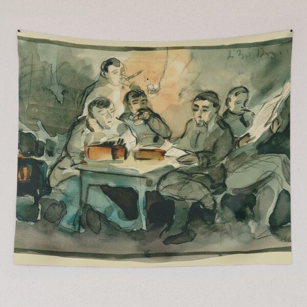 Item preview, Expressionist War Drawing Soldiers Reading Art History Lovers designed and sold by RickE.
