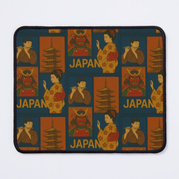 Item preview, Japan Traditional Arts Faux Wool Art – Samurai Oni Mask Geisha Pagoda Flute Knitted Style Illustration designed and sold by TheTrendsDesk.