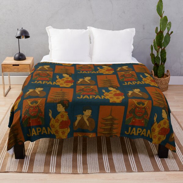 Item preview, Japan Traditional Arts Faux Wool Art – Samurai Oni Mask Geisha Pagoda Flute Knitted Style Illustration designed and sold by TheTrendsDesk.