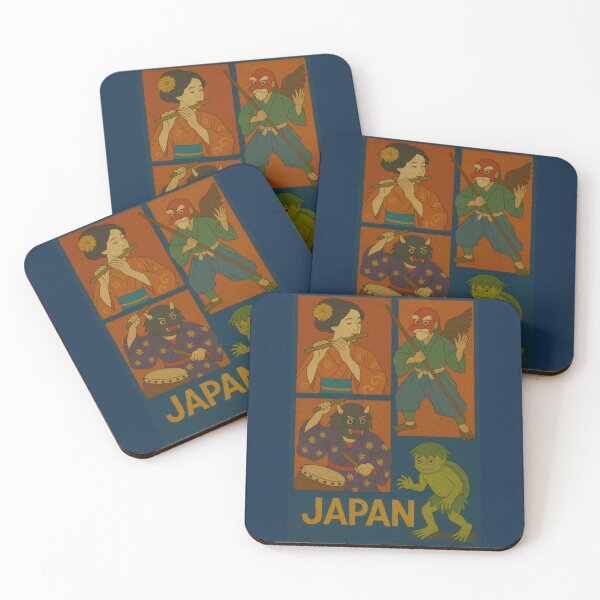 Item preview, Japan Folklore Faux Wool Art – Tengu Oni Kappa Traditional Music Knitted Style Illustration designed and sold by TheTrendsDesk.