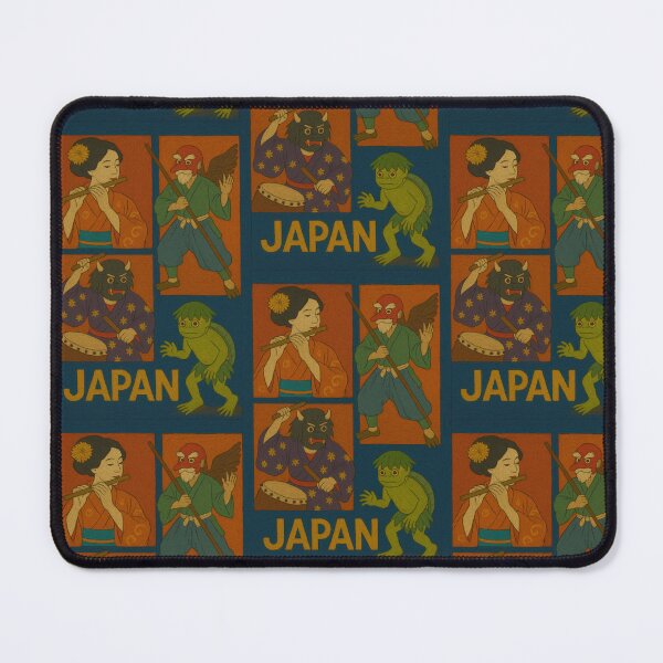 Item preview, Japan Folklore Faux Wool Art – Tengu Oni Kappa Traditional Music Knitted Style Illustration designed and sold by TheTrendsDesk.