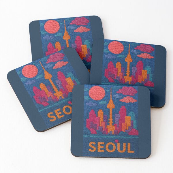 Item preview, Seoul Skyline Faux Wool Art – N Seoul Tower Korea Cityscape Knitted Style Illustration designed and sold by TheTrendsDesk.