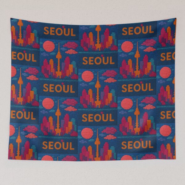 Item preview, Seoul Skyline Faux Wool Art – N Seoul Tower Korea Cityscape Knitted Style Illustration designed and sold by TheTrendsDesk.
