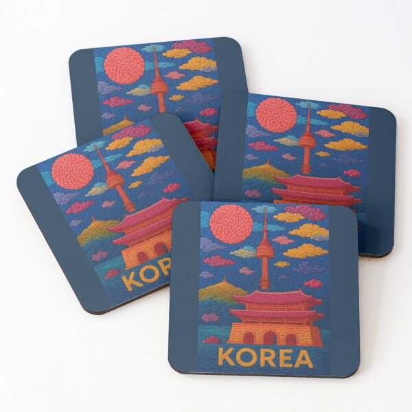 Item preview, Korea Landmark Faux Wool Art – Seoul Tower Gyeongbokgung Palace Knitted Style Travel Illustration designed and sold by TheTrendsDesk.