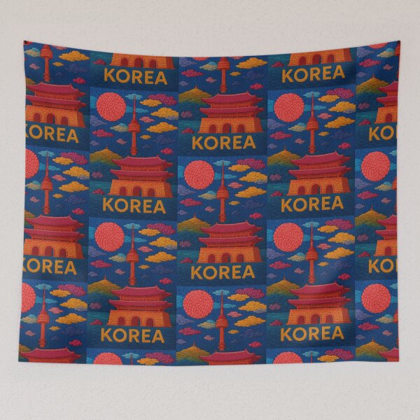 Item preview, Korea Landmark Faux Wool Art – Seoul Tower Gyeongbokgung Palace Knitted Style Travel Illustration designed and sold by TheTrendsDesk.