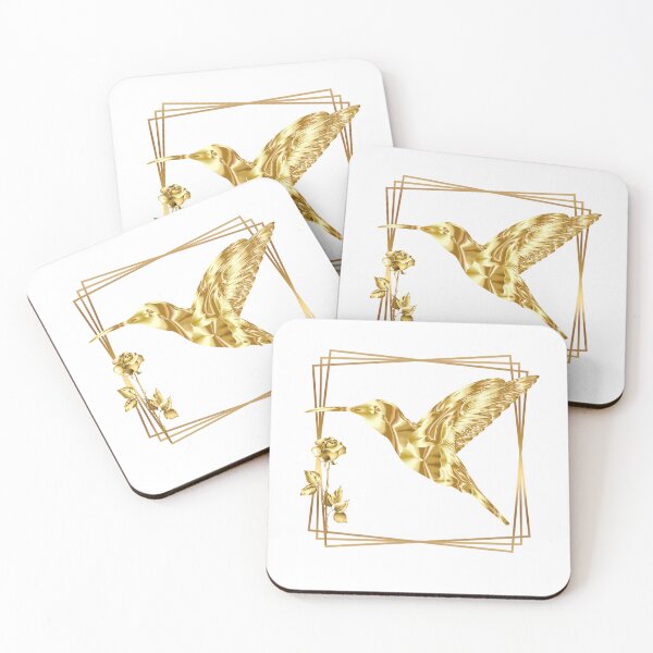 Item preview, Elegant Golden Hummingbird with Geometric Frame designed and sold by ArtMochis.