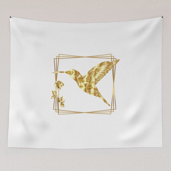Item preview, Elegant Golden Hummingbird with Geometric Frame designed and sold by ArtMochis.