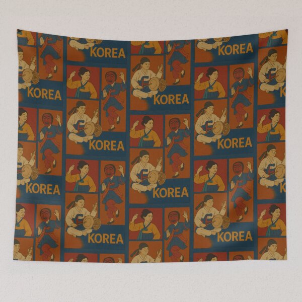 Item preview, Korea Traditional Dance Faux Wool Art – Korean Folk Dance Mask Drum Hanbok Knitted Style Illustration designed and sold by TheTrendsDesk.