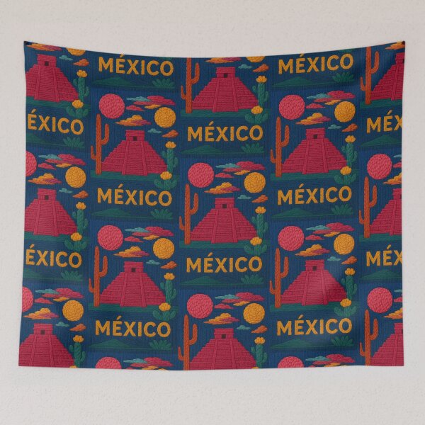Item preview, Mexico Pyramid Faux Wool Art – Chichen Itza Desert Cactus Knitted Style Travel Illustration designed and sold by TheTrendsDesk.