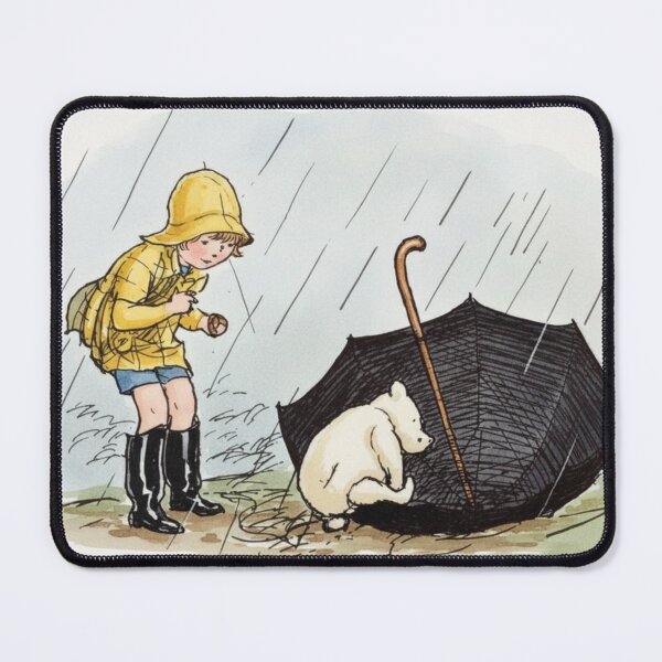 Item preview, Pooh and Christopher Robin in the Rain - Storybook Illustration Child Rain Bear Umbrella Nursery Art Lovers designed and sold by RickE.