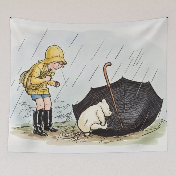 Item preview, Pooh and Christopher Robin in the Rain - Storybook Illustration Child Rain Bear Umbrella Nursery Art Lovers designed and sold by RickE.