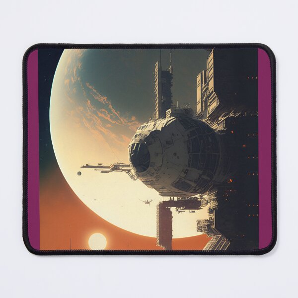 Item preview, Space Station in Planetary System - Retro-Futuristic Science Fiction Art designed and sold by Hipatye26.