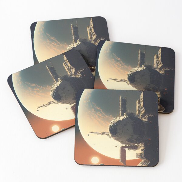 Item preview, Space Station in Planetary System - Retro-Futuristic Science Fiction Art designed and sold by Hipatye26.