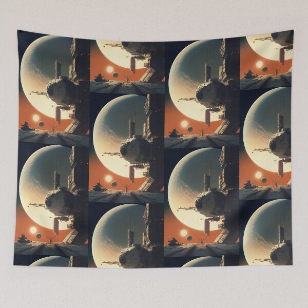 Item preview, Space Station in Planetary System - Retro-Futuristic Science Fiction Art designed and sold by Hipatye26.