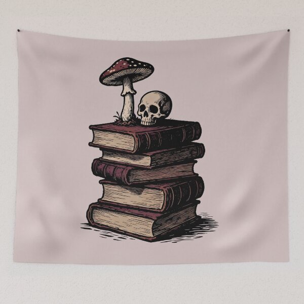 Item preview, Gothic Memento Mori Still Life with Amanita Mushroom and Old Books designed and sold by AOCollections.