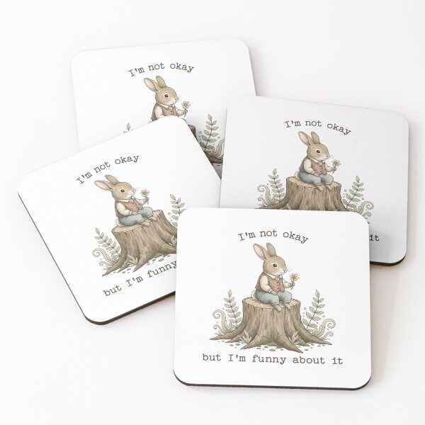 Item preview, Cottagecore Bunny I'm Not Okay But I'm Funny Sticker, Beatrix Potter Style Vintage Animals designed and sold by DropsOfDopamine.