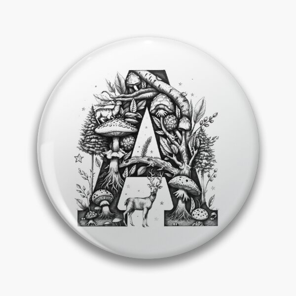 Item preview, Woodland Letter A Mushroom Monogram Black and White Forest Fantasy Art designed and sold by inkoutninja.