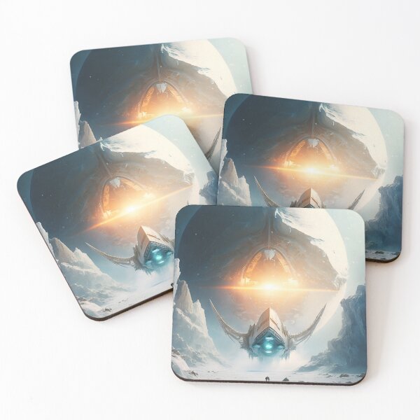 Item preview, Spaceship on Ice Planet - Science Fiction Art with Cosmic Structure designed and sold by Hipatye26.