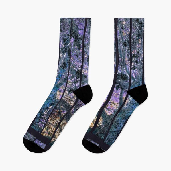 Item preview, Striped Enchanted Pine Canopy - Purple Blue Aurora Tree Photography designed and sold by TheArtOfTreble.