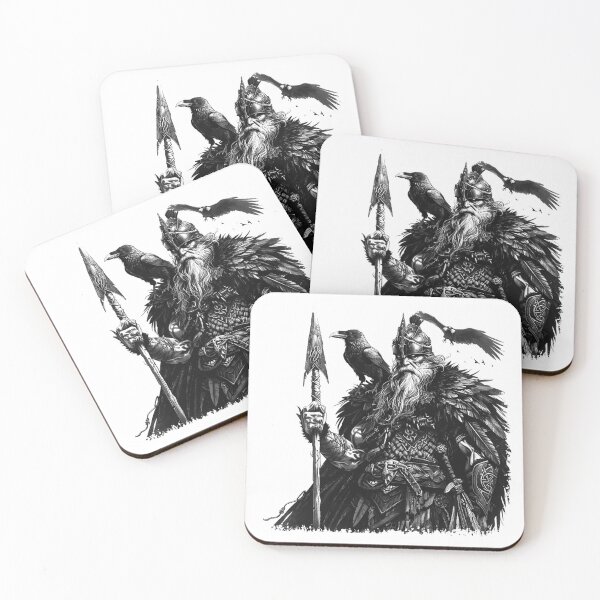 Item preview, Odin Raven Warrior Viking Norse Mythology Black and White Art designed and sold by inkoutninja.