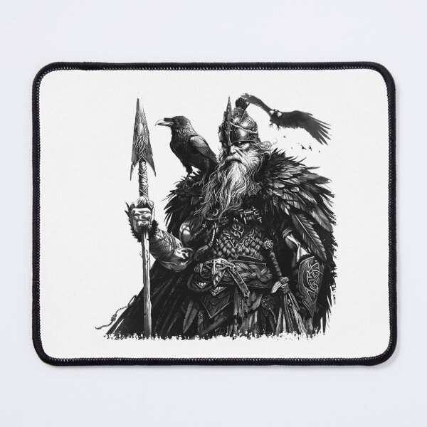 Item preview, Odin Raven Warrior Viking Norse Mythology Black and White Art designed and sold by inkoutninja.