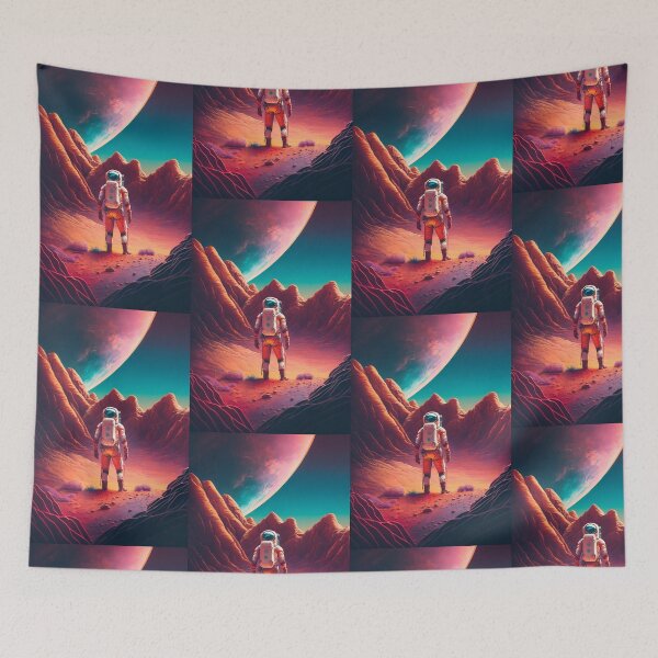 Item preview, Astronaut on Red Planet - Space Art with Desert Landscape and Vibrant Sky designed and sold by Hipatye26.