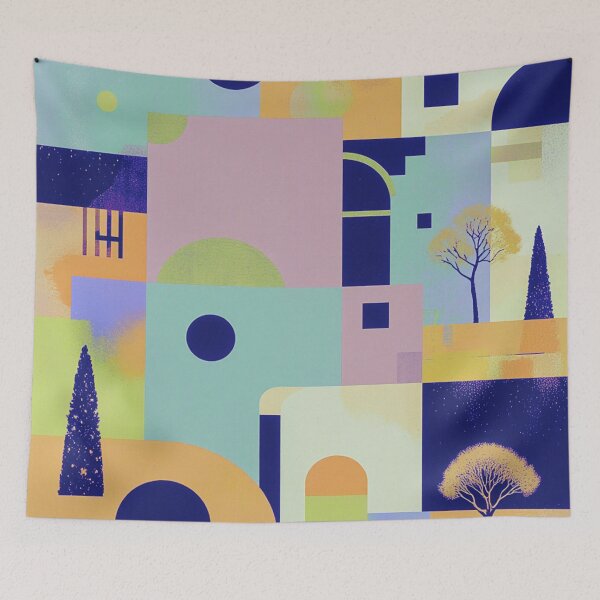 Item preview, Modern Art Deco Landscape – Geometric Architectural Scene designed and sold by joycrysstudio.