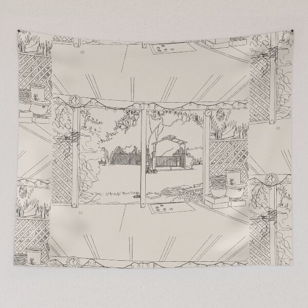 Item preview, Backyard Patio Gazebo View - Cozy Garden Sketch Illustration designed and sold by TheArtOfTreble.