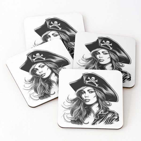 Item preview, Pirate Queen Black and White Portrait Nautical Gothic Art designed and sold by inkoutninja.