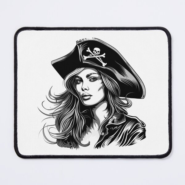 Item preview, Pirate Queen Black and White Portrait Nautical Gothic Art designed and sold by inkoutninja.
