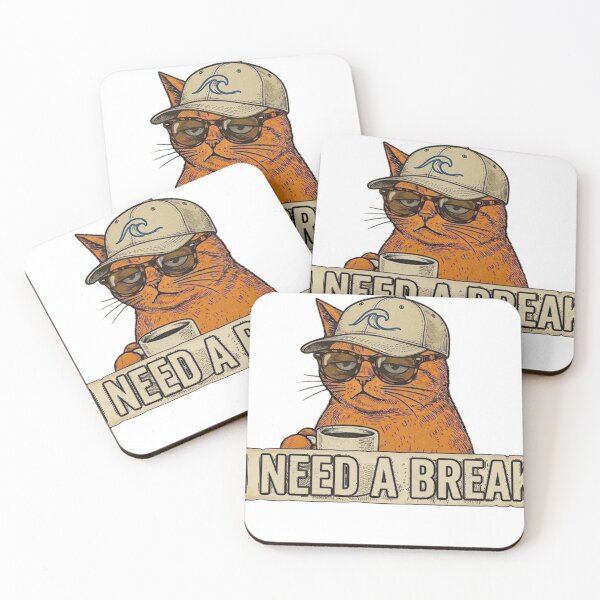 Item preview, Tired Orange Cat Drinking Coffee on Vacation designed and sold by Amberlakhal.