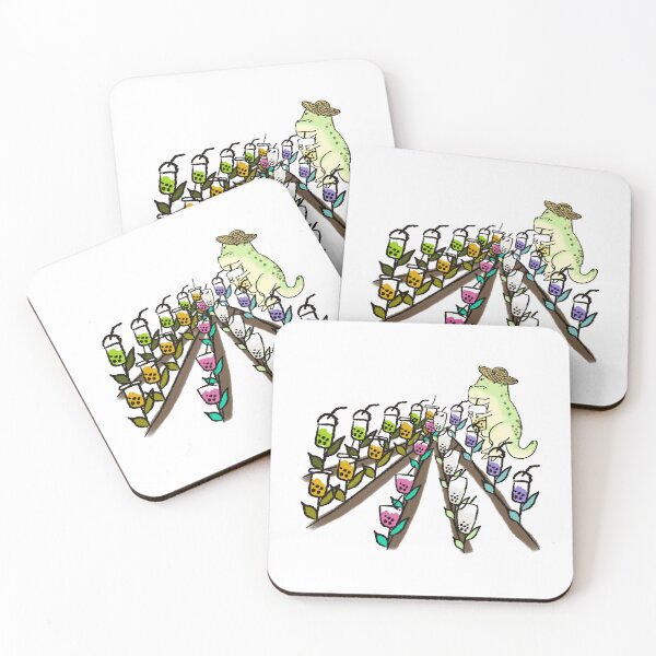 Item preview, Dinosaur Bubble Tea Farm - Cute Boba T-Rex Kawaii Illustration designed and sold by TheArtOfTreble.