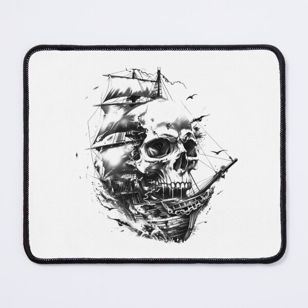 Item preview, Pirate Ship Skull Black and White Gothic Nautical Art designed and sold by inkoutninja.