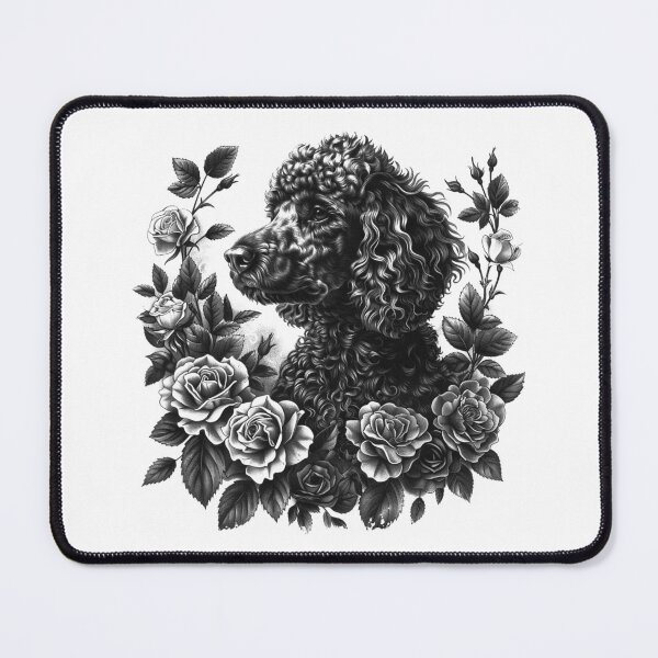 Item preview, Black Poodle with Roses Black and White Floral Dog Portrait Art designed and sold by inkoutninja.