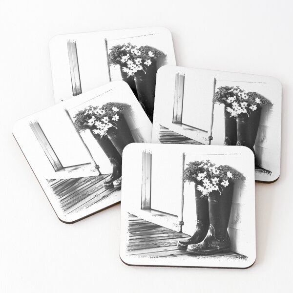 Item preview, Flower Rain Boots Black and White Rustic Farmhouse Floral Art designed and sold by inkoutninja.